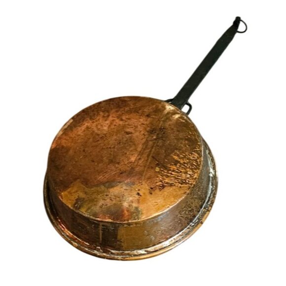 Antique Large Hand Forged French Copper Pots With Brass Handles 23"L 25"L - Picture 15 of 16